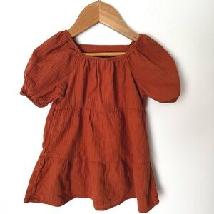 Rust Orange Puff Sleeve Dress